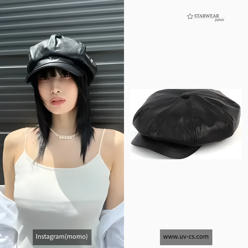 Crack Leather Black Belted Newsboy Cap