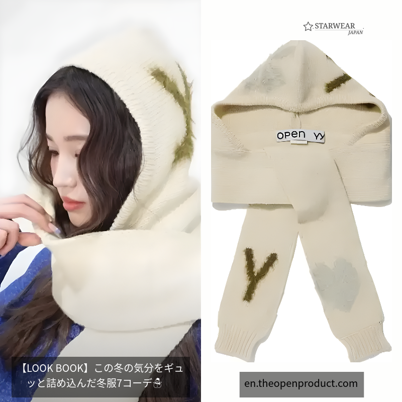 SHAGGY JACQUARD HOODED SCARF