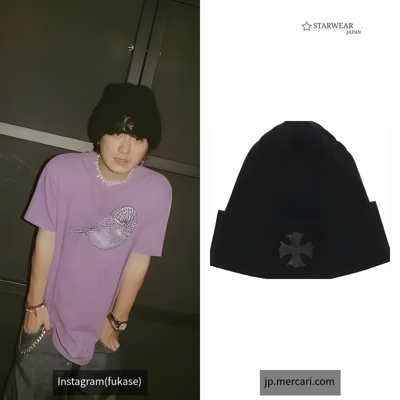 CHプラスレザーパッチカシミアビーニーニットキャップ