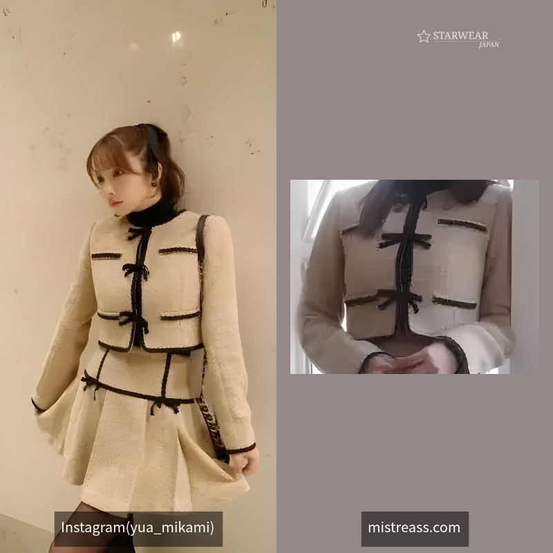 Ribbon Lace Trimming Tweed Cropped Jacket
