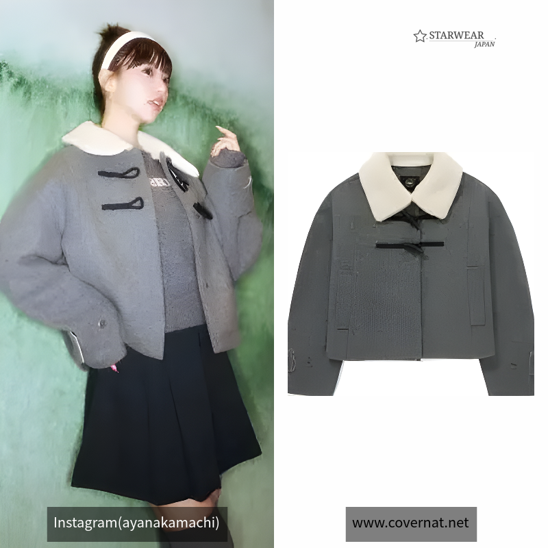 Women's Crop Shearling Collar Duffle Coat Charcoal