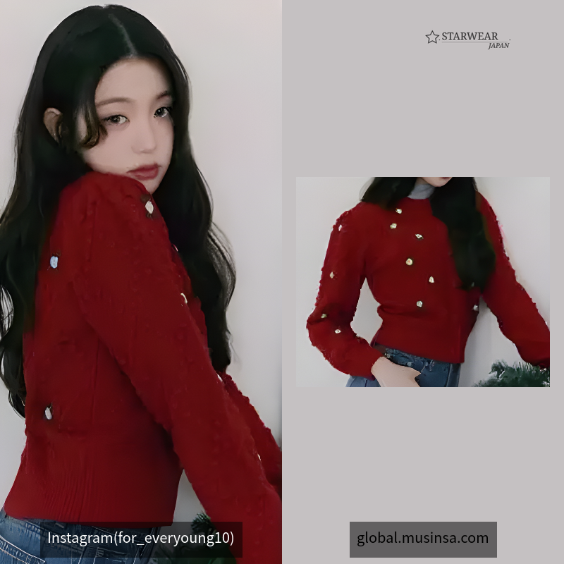 HAND FLOWER POMPOM CARDIGAN RED