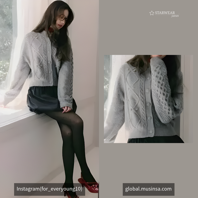 WOOL BUTTON CABLE CARDIGAN GRAY