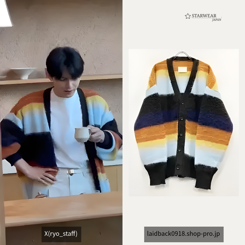 COLOR COMBINATION MOHAIR CARDIGAN　Multi Stripes