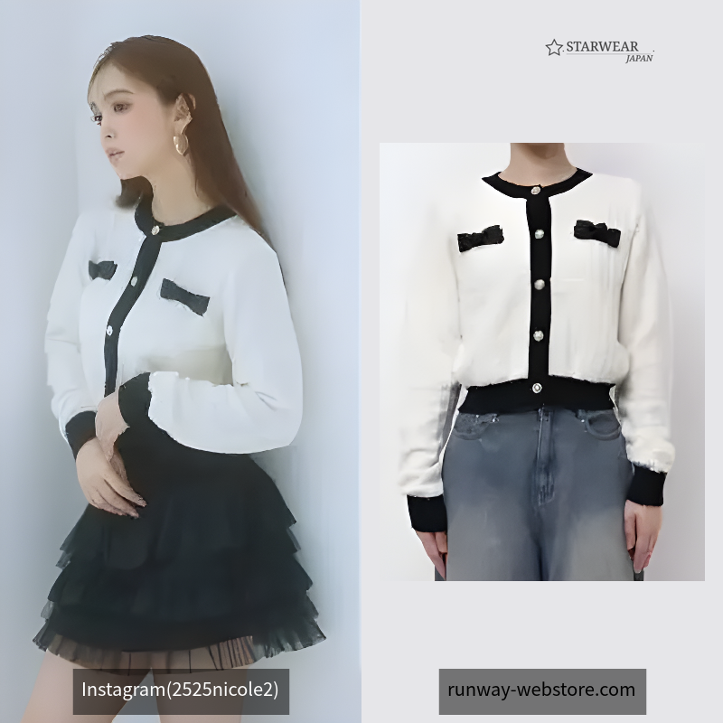 BICOLOR ROSE RIBBON KNIT CADIGAN