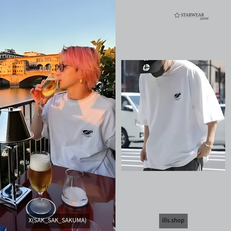 レコードガール イラストバックプリント ビッグシルエット半袖Tシャツ