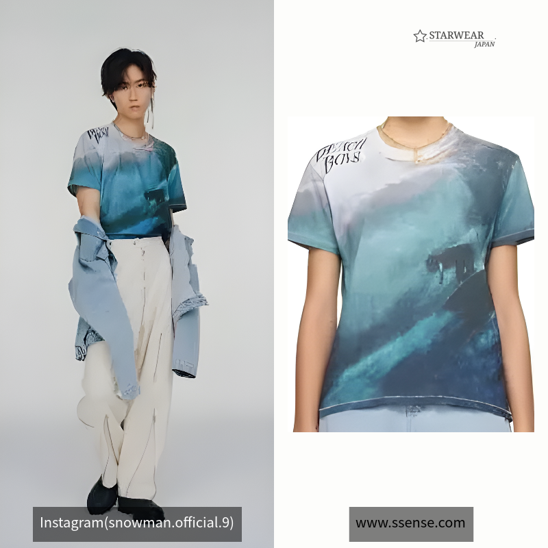 ブルー プリントTシャツ