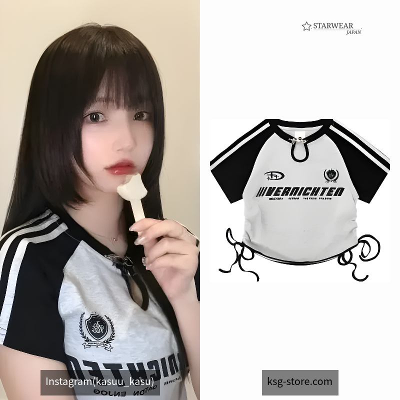クロップドフックデザインTシャツ