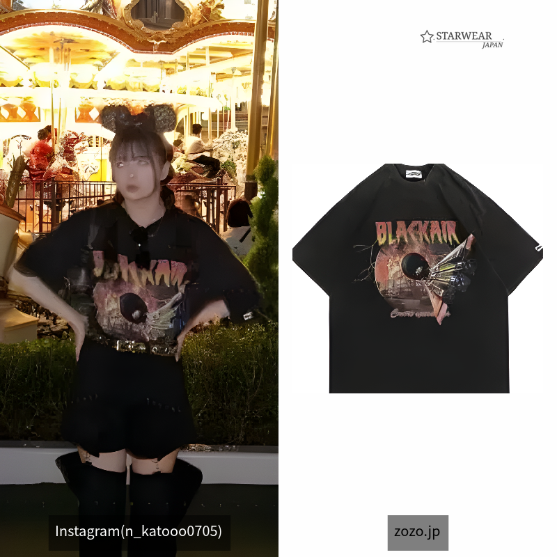 Black air／ブラックエアー』オーバーサイズ ヴィンテージ加工 グラフィック 半袖 Tシャツ