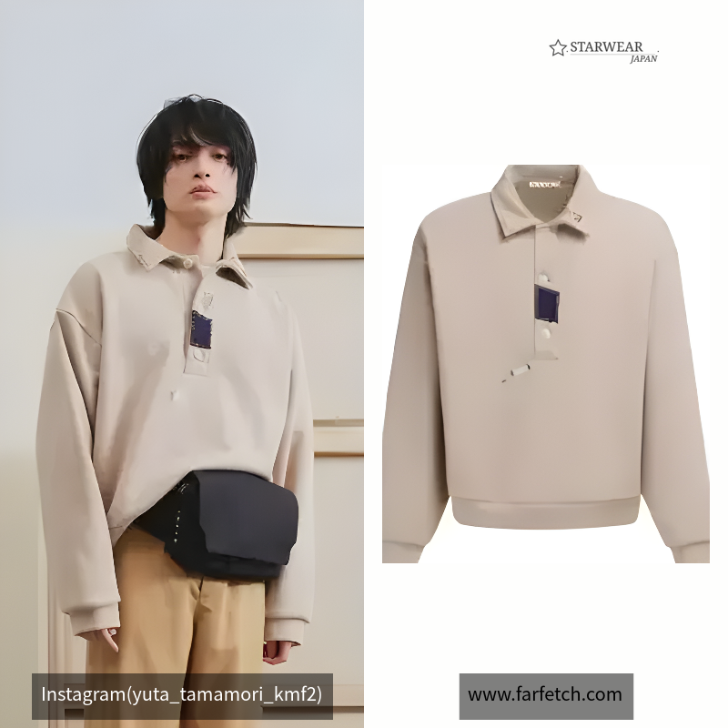 コットン製長袖ポロスウェットシャツ