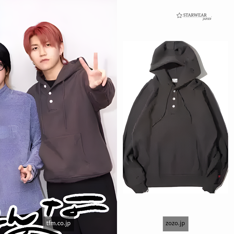 Classic Sweat Henley-Hoodie L/S / ヘンリーネック プルオーバーパーカー