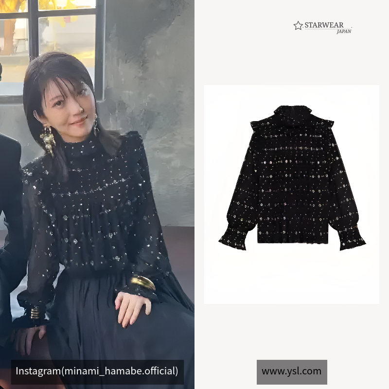 ルレックス シルククレポン ジャカード ラッフルブラウス