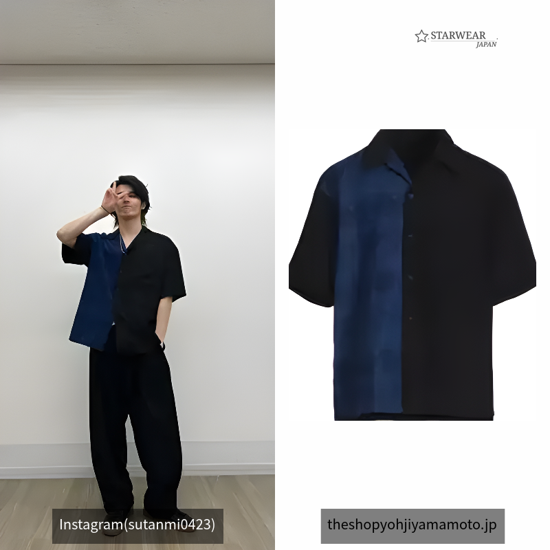 GABARDINE + MURAL LACE FADED FLOCKY LINEN CLOTH OPEN-COLLAR SHIRT