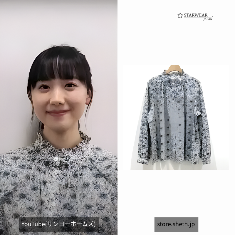 リバティプリント フリル衿シャーリングブラウス