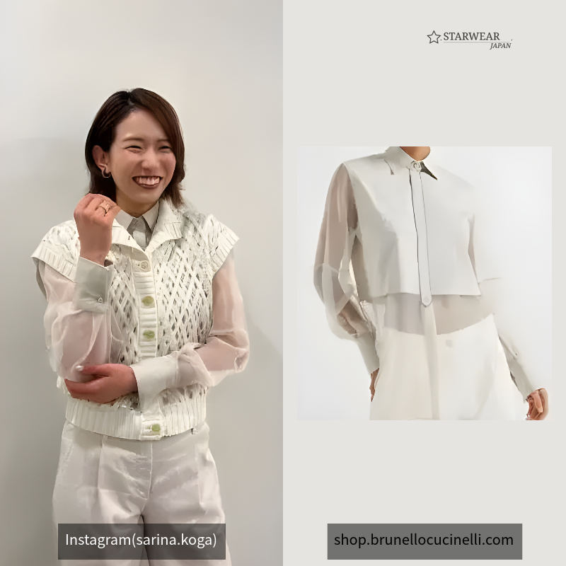 シャイニートリム付き ストレッチコットンポプリン&クリスピーシルク シャツ