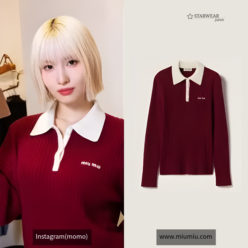 リブ編み カシミヤ ポロシャツ