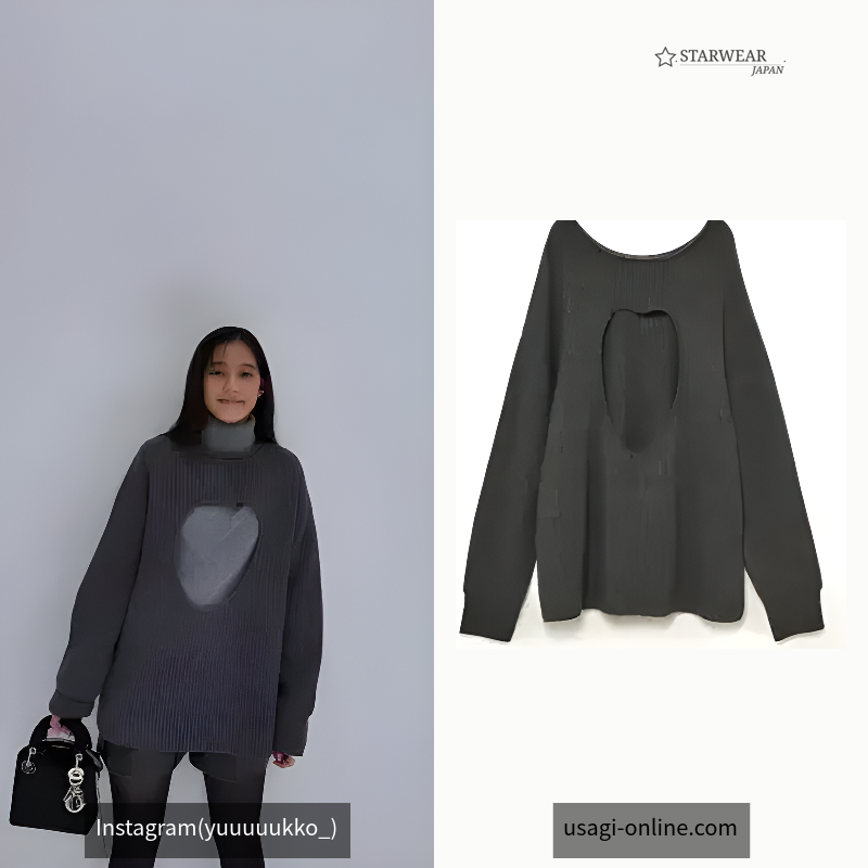 Wool Blend Heart Cutting Sweater