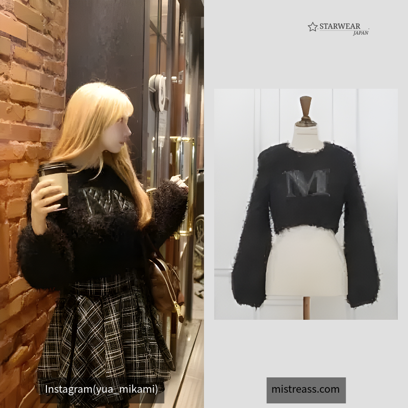 Tape Yarn Applique Cropped Knit Top