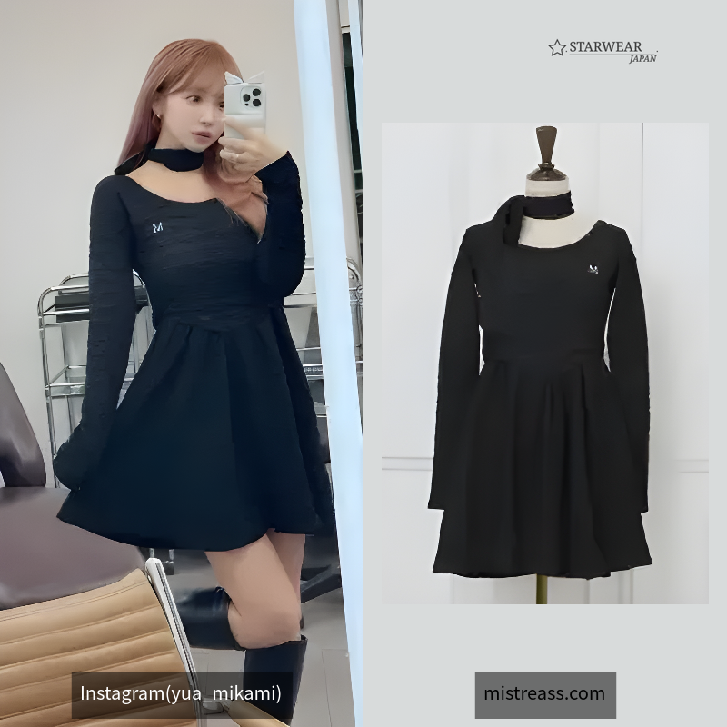 Ripple Back Open Mini Dress With Tie
