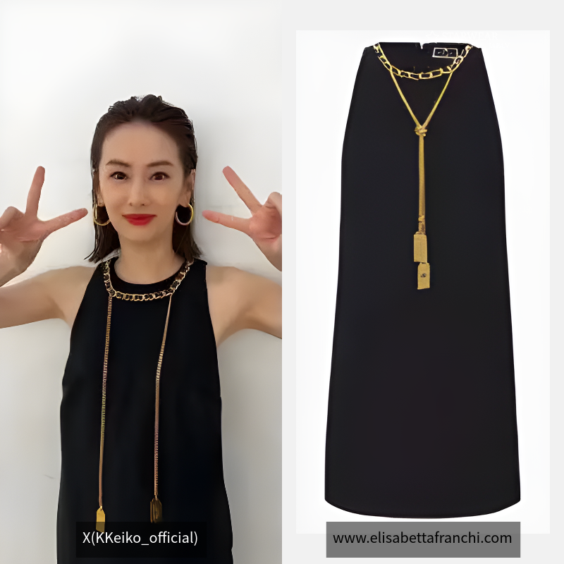 Crêpe boxy mini-dress with necklace
