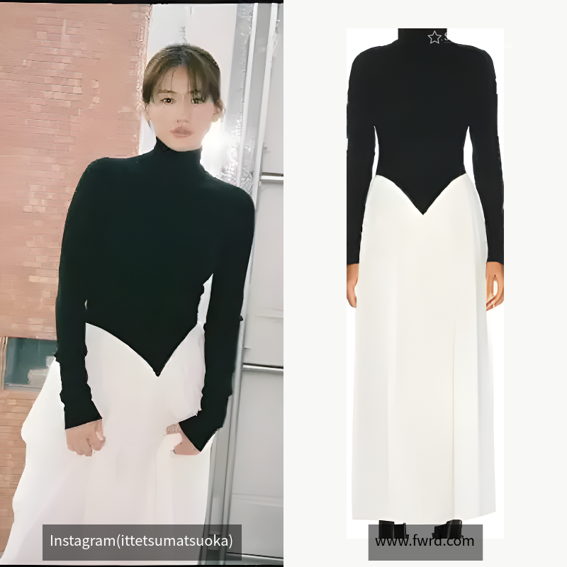 Turtleneck Basque-waist Maxi Dress