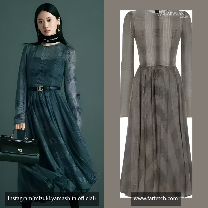 グレンチェックプリント シフォン ロンゲット サーキュラースカート