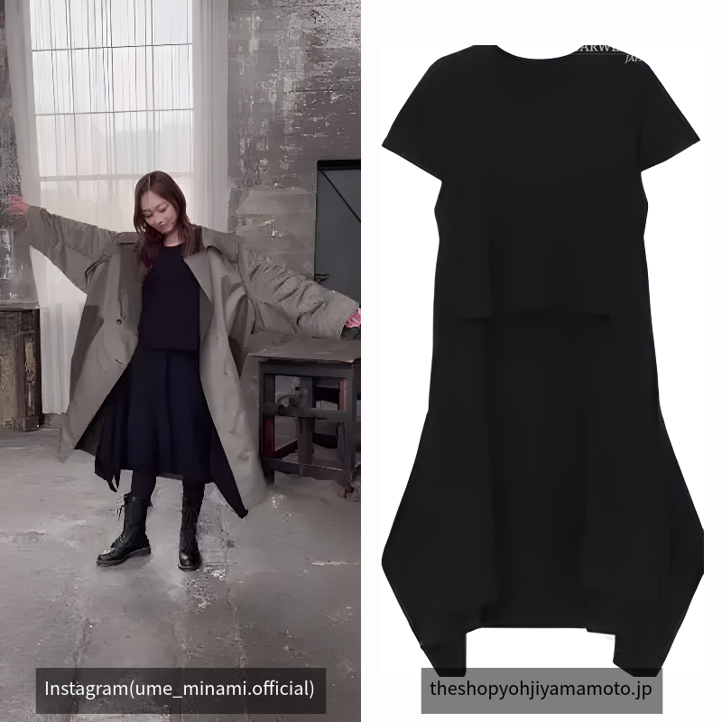 CREPE DE CHINE＋COTTONJERSEY SHORT SLEEVE DOCKING LONG SHIRT DRESS