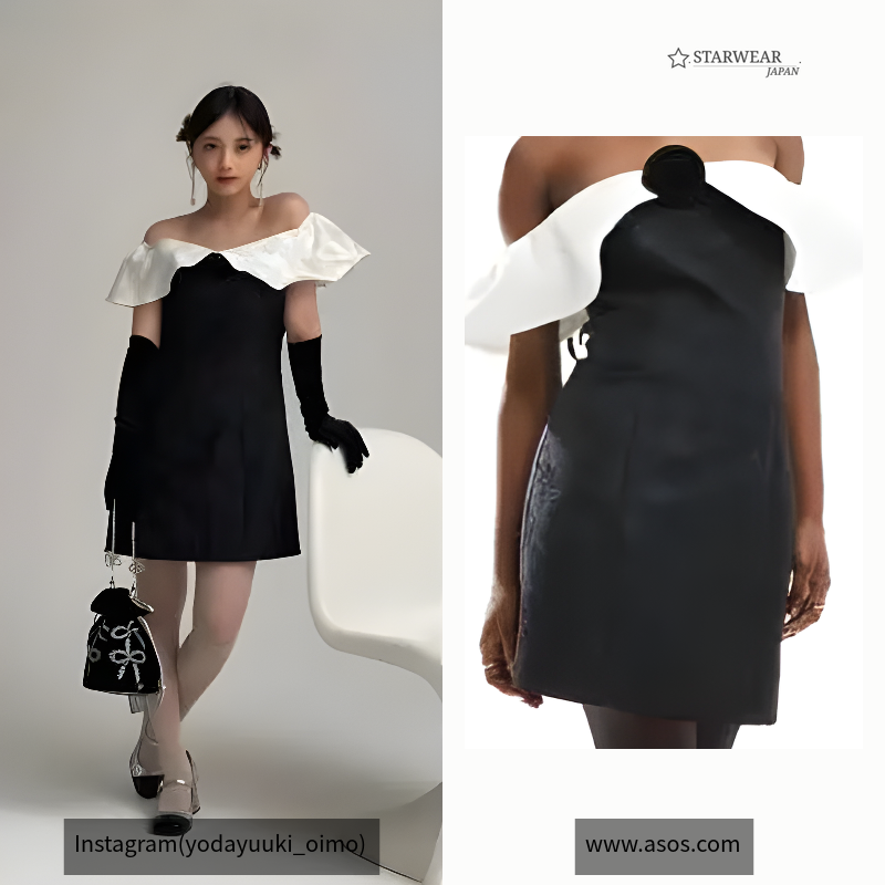 Encore jacquard bardot mini dress with rosette detail in black