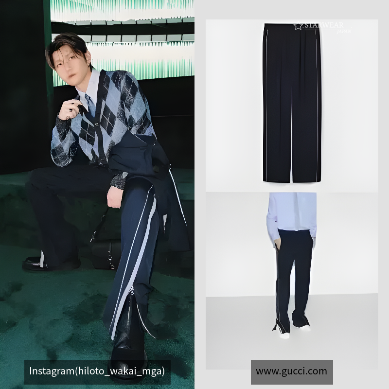 Embroidered wool twill trouser