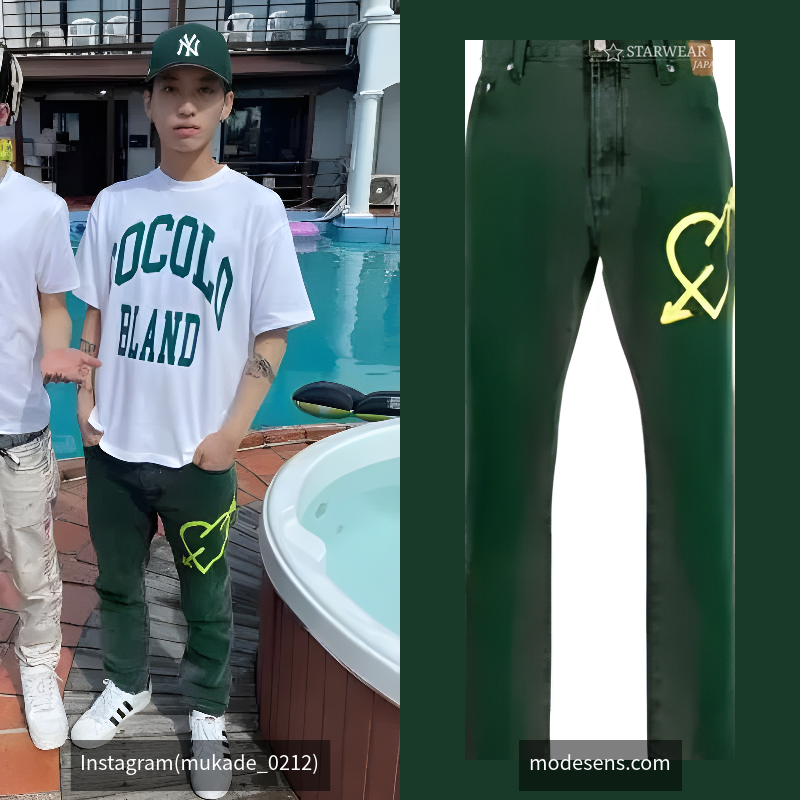 Heart Print Straight-leg Jeans In Green