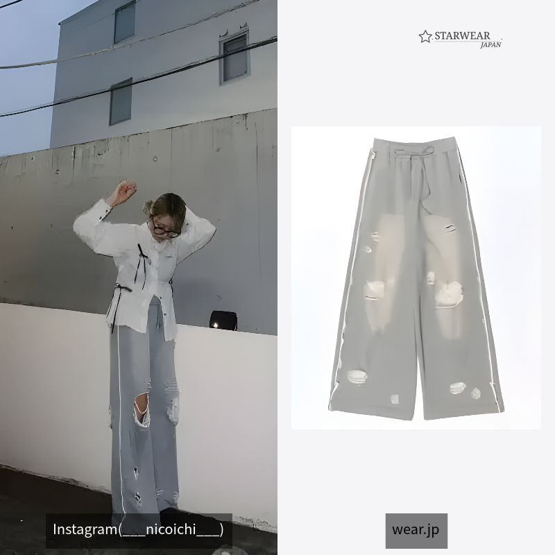 Sweat Distressed Wide Pants/スウェットダメージワイドパンツ