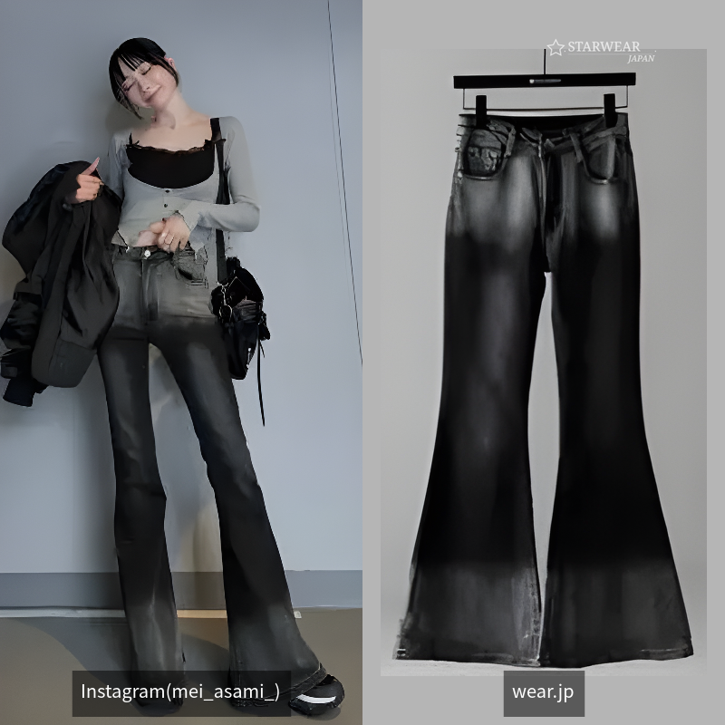 ブリーチグラデーションストレッチブラックフレアデニム / bleach gradation stretch black flare deni
