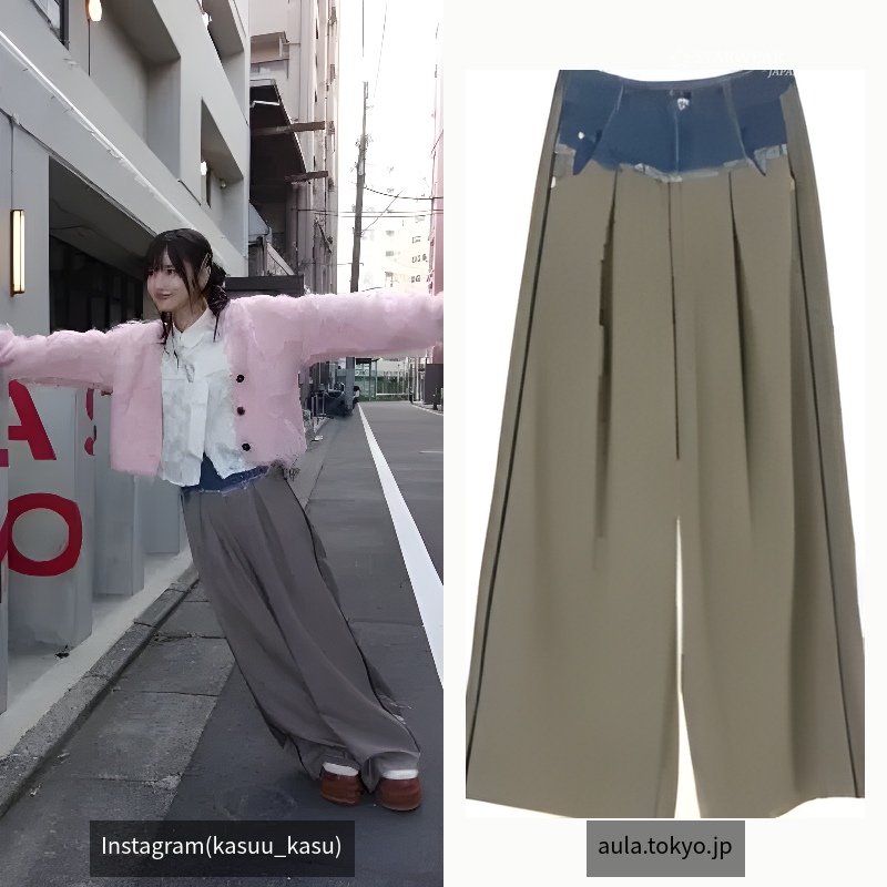 DENIM COMBINATION WIDE PANTS