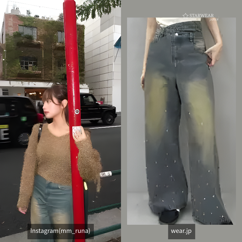 【流那(ばんばんざい）コラボ】ウエストクロスラインストーンデニムパンツ