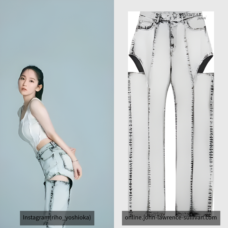 Bleached denim hollowed out pants