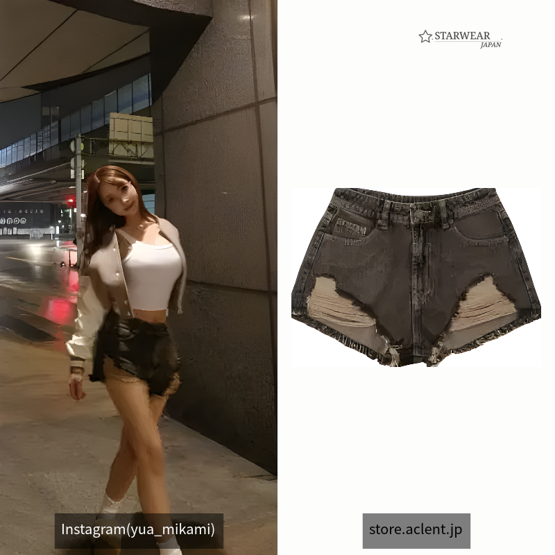 Damage denim short pants