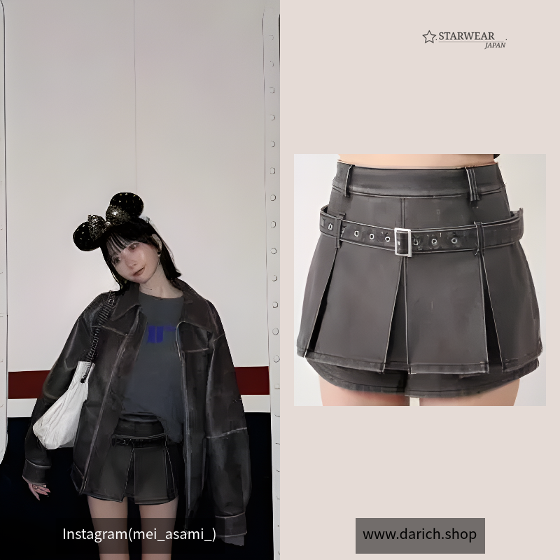 アンティークレザープリーツショートパンツ