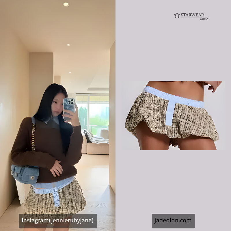 Brown Checked Lulu Puffball Boxer Micro Skirt