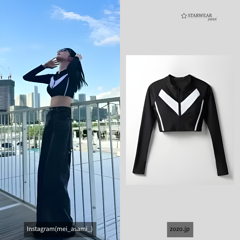 zipup bicolor longsleeve rash guard set